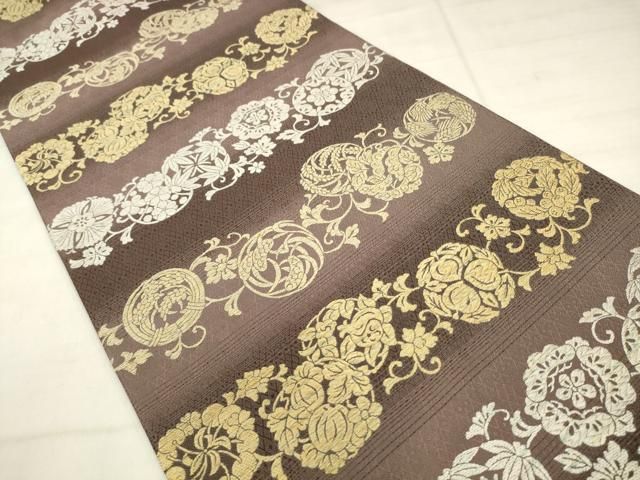 平和屋着物●西陣まいづる謹製　六通柄袋帯　唐織　三眠蚕糸　草花文　金銀糸　正絹　逸品　AABN4409pf