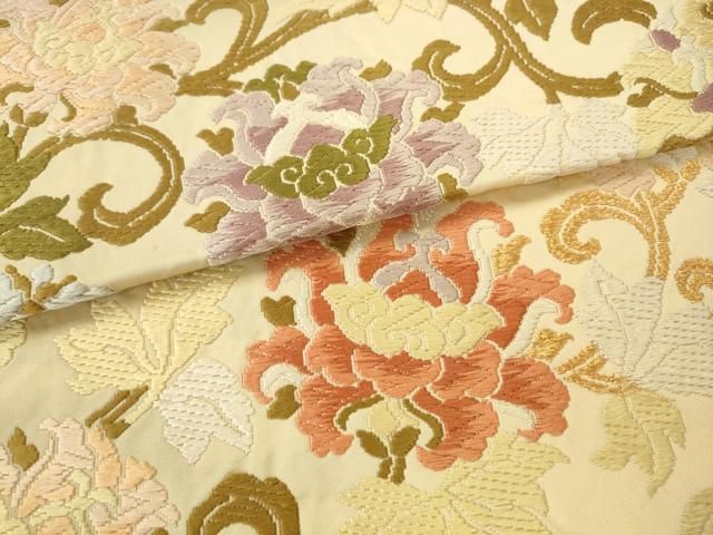 平和屋着物●六通柄袋帯　能衣唐織　牡丹唐草文　金糸　正絹　逸品　AABN4411pf