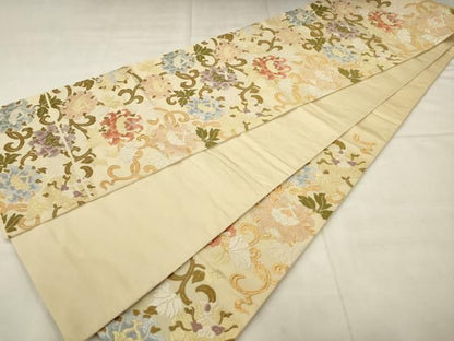 平和屋着物●六通柄袋帯　能衣唐織　牡丹唐草文　金糸　正絹　逸品　AABN4411pf