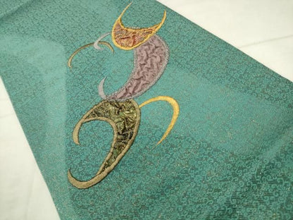 平和屋着物●太鼓柄袋帯　刺繍　月　金糸　正絹　逸品　AABN4412pf