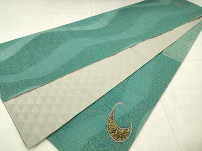 平和屋着物●太鼓柄袋帯　刺繍　月　金糸　正絹　逸品　AABN4412pf