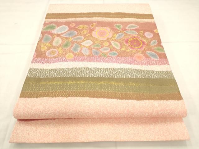 平和屋着物●京友禅の第一人者　松井青々　太鼓柄袋帯　駒刺繍　舞梅文　金銀彩　正絹　逸品　AABN4418pf