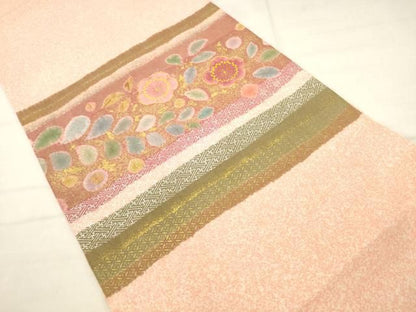 平和屋着物●京友禅の第一人者　松井青々　太鼓柄袋帯　駒刺繍　舞梅文　金銀彩　正絹　逸品　AABN4418pf