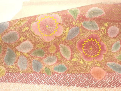 平和屋着物●京友禅の第一人者　松井青々　太鼓柄袋帯　駒刺繍　舞梅文　金銀彩　正絹　逸品　AABN4418pf
