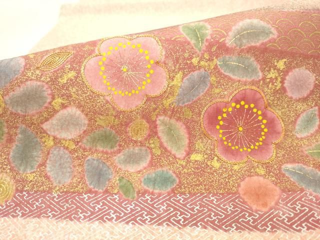 平和屋着物●京友禅の第一人者　松井青々　太鼓柄袋帯　駒刺繍　舞梅文　金銀彩　正絹　逸品　AABN4418pf