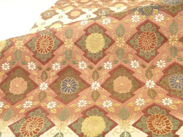 平和屋着物●六通柄袋帯　唐織　萬葉染　松皮菱花文　金糸　正絹　逸品　AABN4422pf