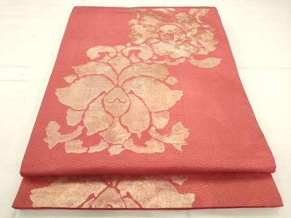 平和屋着物●洛風林　工芸帯地　六通柄袋帯　草花文　金糸　正絹　逸品　AABN4423pf