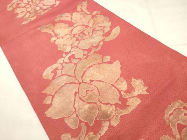 平和屋着物●洛風林　工芸帯地　六通柄袋帯　草花文　金糸　正絹　逸品　AABN4423pf