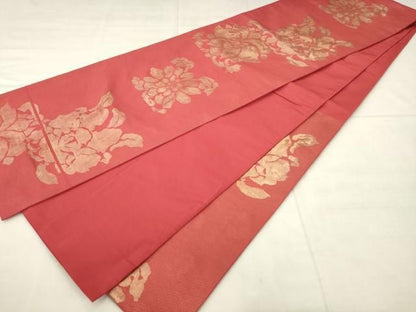 平和屋着物●洛風林　工芸帯地　六通柄袋帯　草花文　金糸　正絹　逸品　AABN4423pf