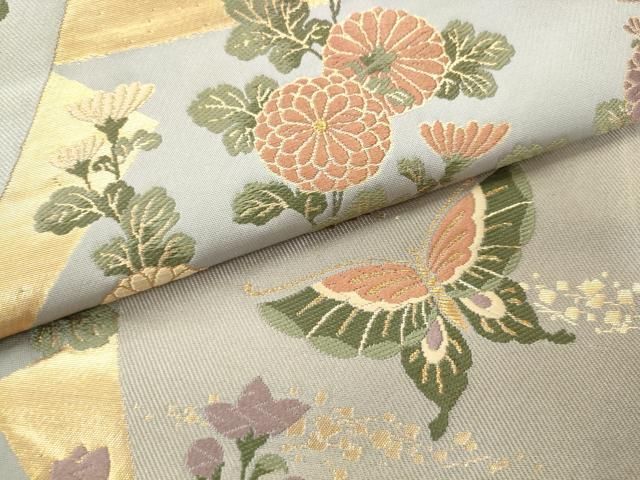 平和屋着物●ファッションデザイナー 花井幸子　六通柄袋帯　唐織　花蝶文　金糸　正絹　逸品　AABN4428pf