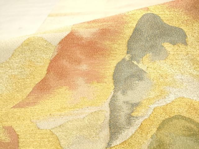 平和屋着物●手織綴れ　山鹿清華　太鼓柄袋帯　重ね山文　金銀糸　正絹　逸品　AABN4429pf