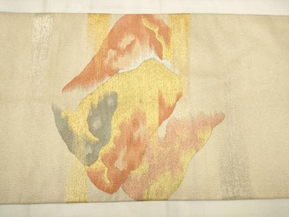 平和屋着物●手織綴れ　山鹿清華　太鼓柄袋帯　重ね山文　金銀糸　正絹　逸品　AABN4429pf