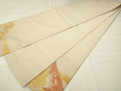 平和屋着物●手織綴れ　山鹿清華　太鼓柄袋帯　重ね山文　金銀糸　正絹　逸品　AABN4429pf