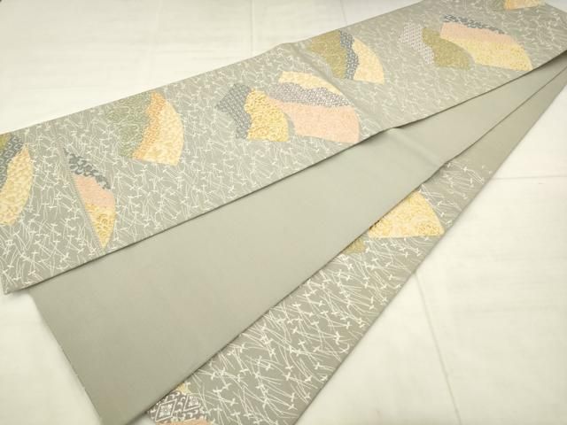 平和屋着物●六通柄袋帯　継紙綴　地紙重ね花文　金銀糸　正絹　逸品　AABN4436pf