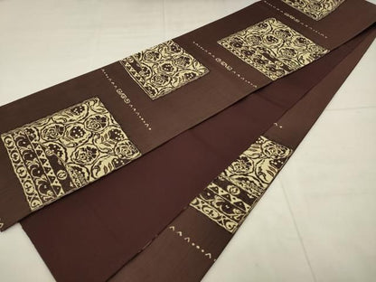 平和屋着物●六通柄袋帯　阿弥織　横段草花文　正絹　逸品　AABN4441pf