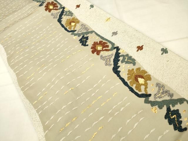 平和屋着物●六通柄袋帯　草花間道　金銀糸　正絹　逸品　AABN4445pf