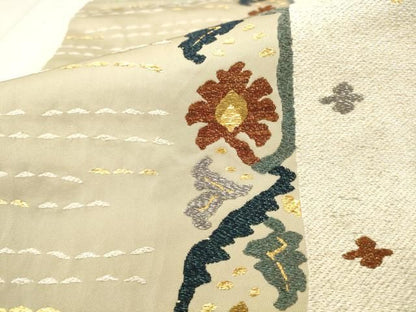 平和屋着物●六通柄袋帯　草花間道　金銀糸　正絹　逸品　AABN4445pf