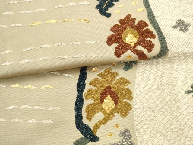 平和屋着物●六通柄袋帯　草花間道　金銀糸　正絹　逸品　AABN4445pf