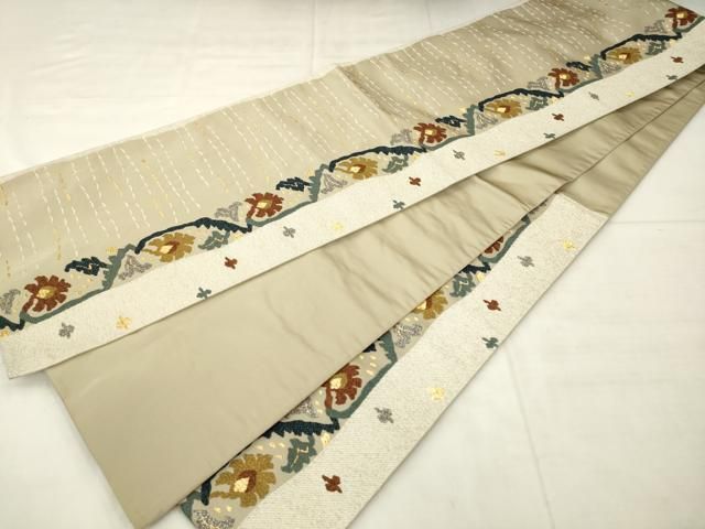 平和屋着物●六通柄袋帯　草花間道　金銀糸　正絹　逸品　AABN4445pf