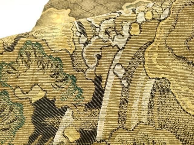 平和屋着物●ひなや工房　くむ・あむ・おる　伊豆蔵明彦　太鼓柄袋帯　金華山織　風景松文　金銀糸　正絹　逸品　AABN4448pf