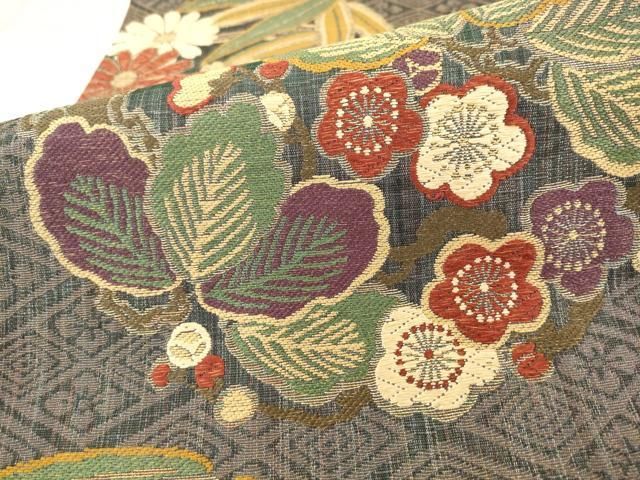 平和屋着物●ファッションデザイナー 花井幸子　六通柄袋帯　草花文　金糸　正絹　逸品　AABN4450pf