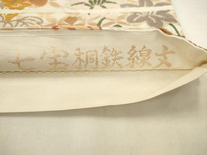 平和屋着物●六通柄袋帯　唐織　七宝桐鉄線文　金糸　正絹　逸品　AABN4459pf