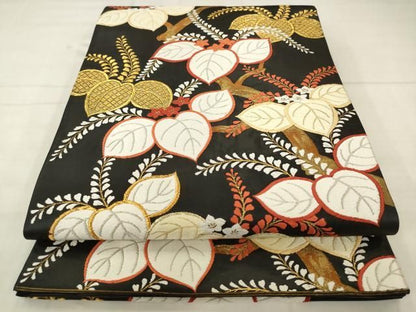 平和屋着物●六通柄袋帯　桐花文　黒地　金糸　正絹　逸品　AABN4460pf