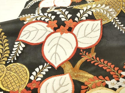 平和屋着物●六通柄袋帯　桐花文　黒地　金糸　正絹　逸品　AABN4460pf