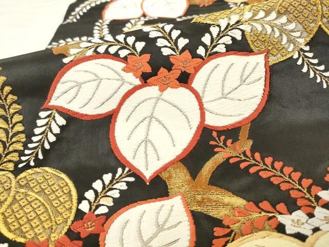 平和屋着物●六通柄袋帯　桐花文　黒地　金糸　正絹　逸品　AABN4460pf