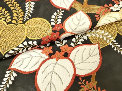 平和屋着物●六通柄袋帯　桐花文　黒地　金糸　正絹　逸品　AABN4460pf