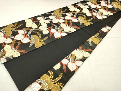 平和屋着物●六通柄袋帯　桐花文　黒地　金糸　正絹　逸品　AABN4460pf