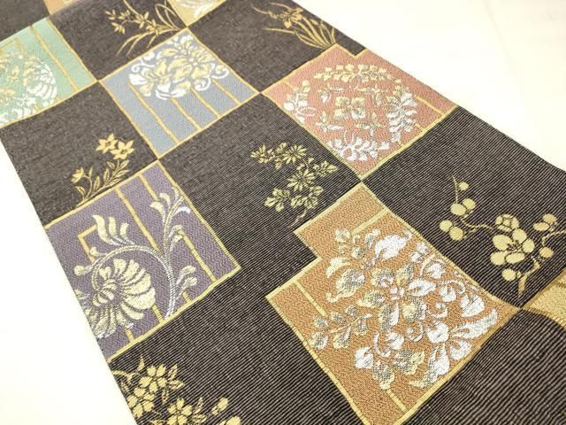 平和屋着物●六通柄袋帯　草花文　金銀糸　正絹　逸品　AABN4462pf