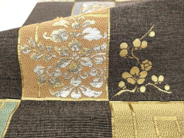 平和屋着物●六通柄袋帯　草花文　金銀糸　正絹　逸品　AABN4462pf