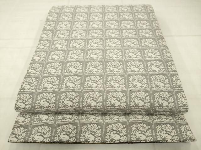 平和屋着物●両面全通柄袋帯　霞文　花兎　金糸　正絹　逸品　AABN4464pf