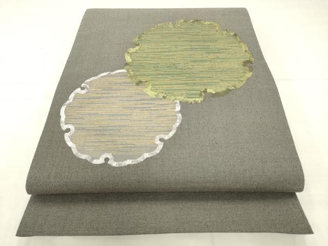 平和屋着物●太鼓柄袋帯　雪輪重ね文　銀彩　正絹　逸品　AABN4472pf