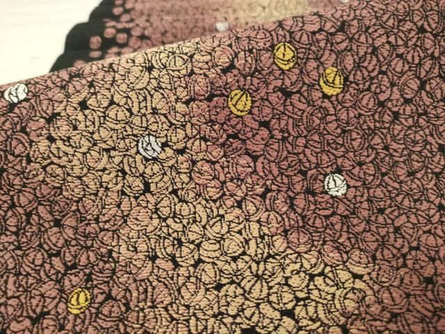 平和屋着物●西陣の老舗アート裕(津村織物)二代目・津村千太郎　六通柄袋帯　麹塵　手鞠　黒地　正絹　逸品　AABN4477pf