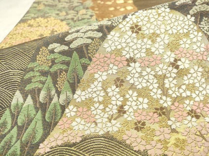 平和屋着物●西陣　服部織物謹製　六通柄袋帯　風景花文　金糸　正絹　逸品　AABN4479pf