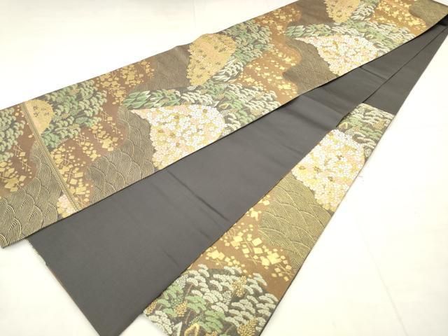 平和屋着物●西陣　服部織物謹製　六通柄袋帯　風景花文　金糸　正絹　逸品　AABN4479pf