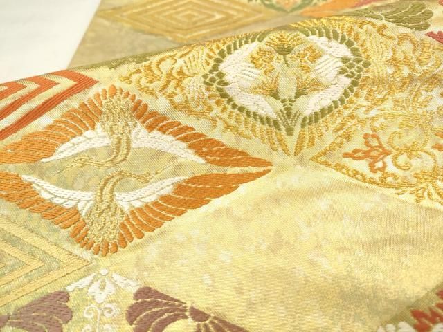 平和屋着物●西陣　川島織物　六通柄　本袋帯　双鶴花菱文　金糸　正絹　逸品　AABN4486pf