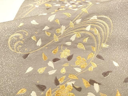 平和屋着物●六通柄袋帯　舞桜文　銀糸　正絹　逸品　AABN4487pf