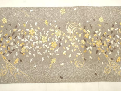 平和屋着物●六通柄袋帯　舞桜文　銀糸　正絹　逸品　AABN4487pf