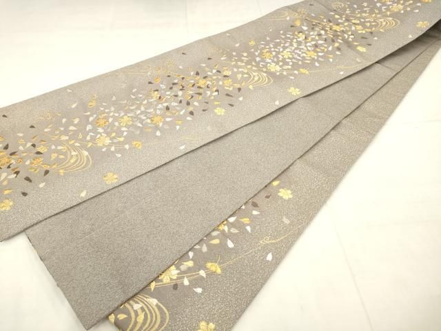 平和屋着物●六通柄袋帯　舞桜文　銀糸　正絹　逸品　AABN4487pf