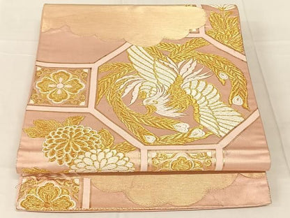 平和屋着物◎六通柄袋帯　唐織　鳳凰蜀江花文　金糸　正絹　逸品　AABN5001dk