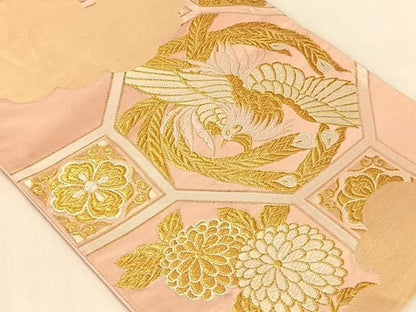 平和屋着物◎六通柄袋帯　唐織　鳳凰蜀江花文　金糸　正絹　逸品　AABN5001dk