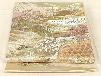 平和屋着物◎太鼓柄袋帯　唐織　渡橋風景文　金銀糸　正絹　逸品　AABN5025dk