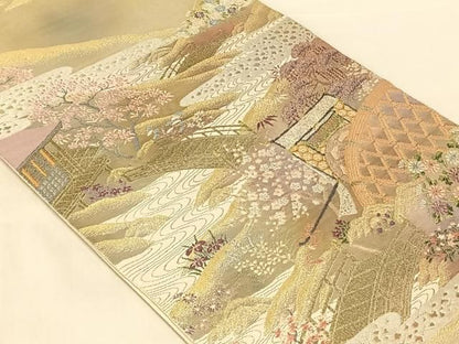 平和屋着物◎太鼓柄袋帯　唐織　渡橋風景文　金銀糸　正絹　逸品　AABN5025dk