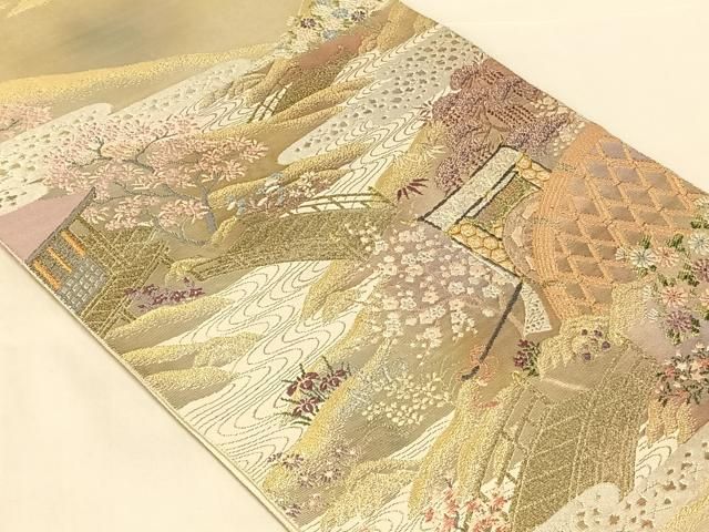 平和屋着物◎太鼓柄袋帯　唐織　渡橋風景文　金銀糸　正絹　逸品　AABN5025dk