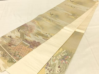 平和屋着物◎太鼓柄袋帯　唐織　渡橋風景文　金銀糸　正絹　逸品　AABN5025dk