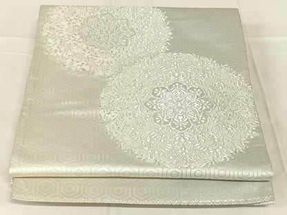 平和屋着物◎六通柄袋帯　花丸文　銀糸　正絹　逸品　AABN5026dk