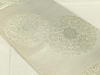 平和屋着物◎六通柄袋帯　花丸文　銀糸　正絹　逸品　AABN5026dk
